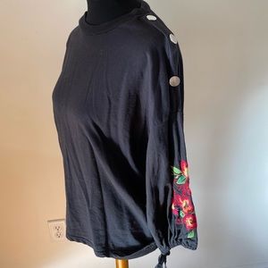 Zara Trafaluc Embroidered Bubble Sleeve Top